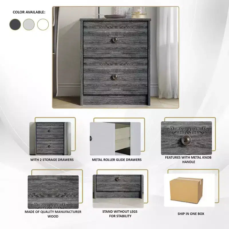 2 Drawer Nightstand with Storage