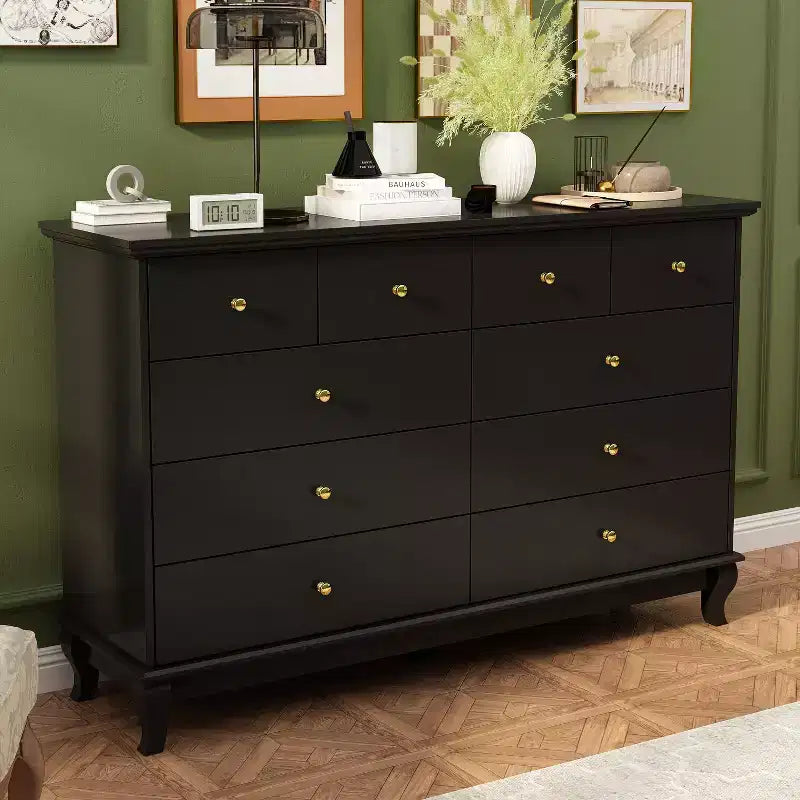 10-Drawer Cabinet Dresser Chest with Metal Handles