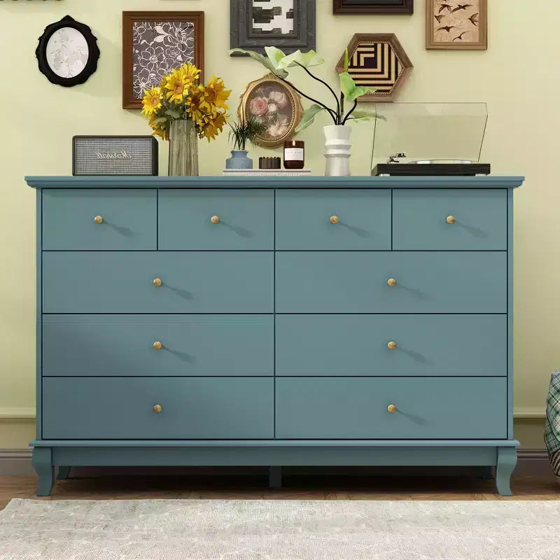 10-Drawer Cabinet Dresser Chest with Metal Handles