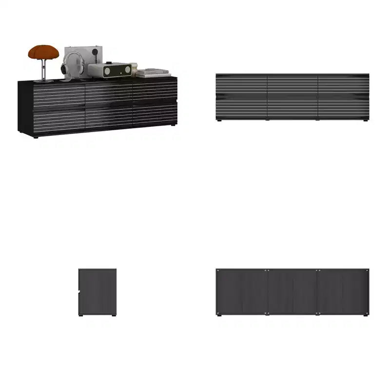Black Striped 6-Drawer Cabinet / Dresser / TV Stand