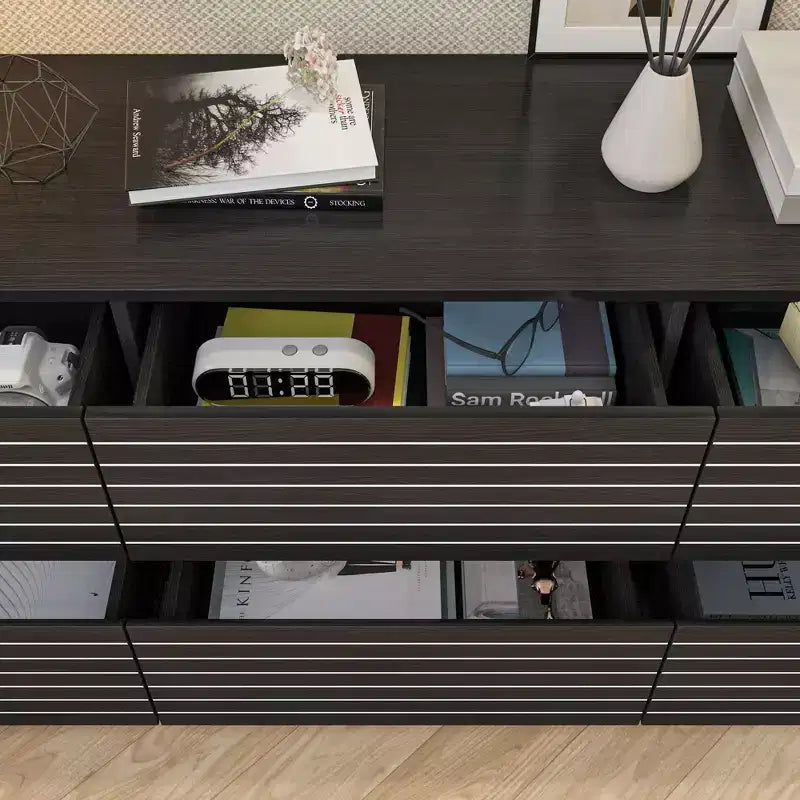 Black Striped 6-Drawer Cabinet / Dresser / TV Stand