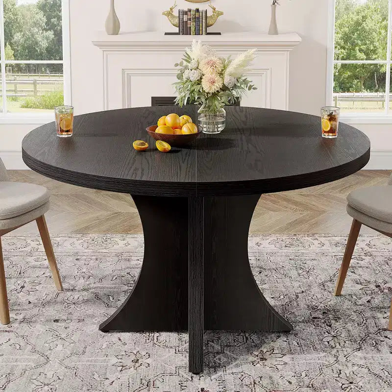 47-Inch Round Dining Table for 4 to 6 People, Wood Top with Pedestal Base