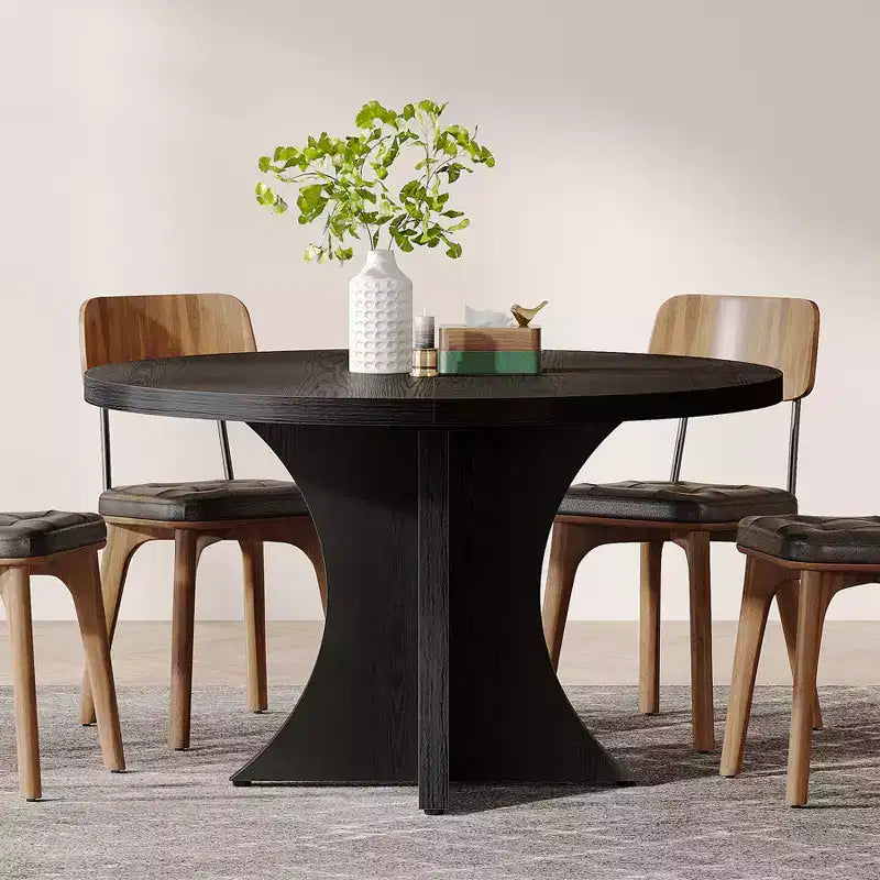 47-Inch Round Dining Table for 4 to 6 People, Wood Top with Pedestal Base