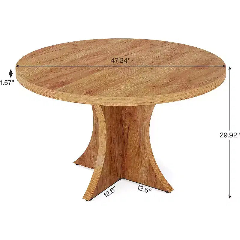 47-Inch Round Dining Table for 4 to 6 People, Wood Top with Pedestal Base