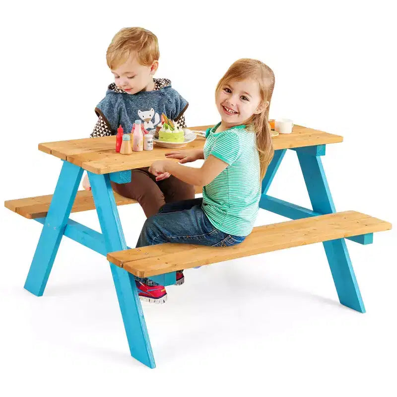 Kids Picnic Table Set with Bench Seats, Outdoor Wooden Table for Children