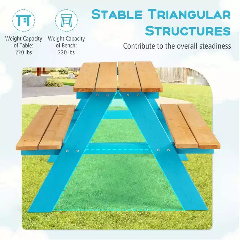 Kids Picnic Table Set with Bench Seats, Outdoor Wooden Table for Children