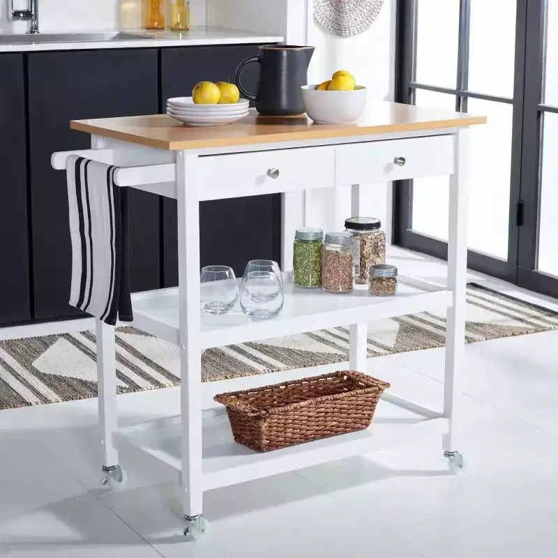 2 Drawer 3 Shelf Kitchen Cart with Locking Wheels