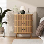 Garvee 3 Drawer Dresser, Chest of Drawers for Bedroom, Mid Century Modern Nightstand, Spacious Storage Wicker Dresser for Closet, Hallway, Natural