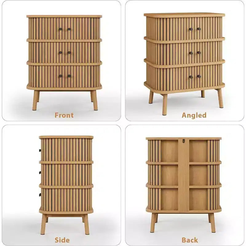 3-Drawer Dresser with Sliding Door Storage, Natural Bamboo-Style Finish