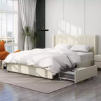 Christopher Knight Home Gelia Upholstered Queen Size Bed with Wingback Headboard and 2-Drawers, Ivory