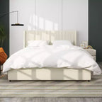 Letto a piattaforma Queen Size con testiera a "wingback" e cassetti contenitore, avorio