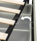 Letto a piattaforma Queen Size con testiera a "wingback" e cassetti contenitore, avorio