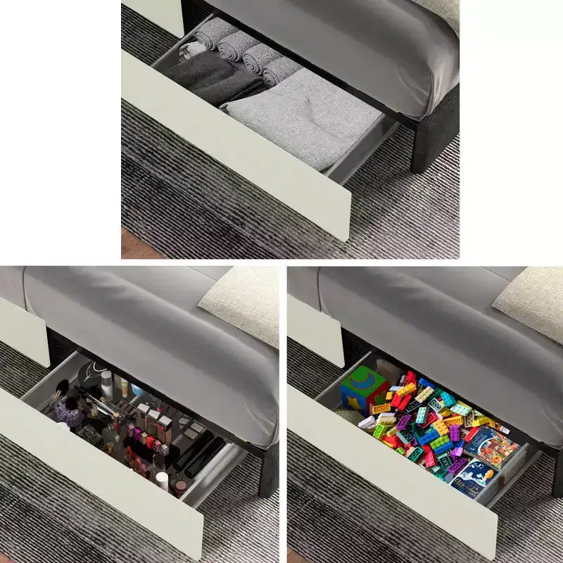 Queen Size Platform Bed with Wingback Headboard and Storage Drawers, Ivory