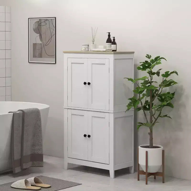 Bathroom Floor Cabinet with Adjustable Shelves, Freestanding Storage Cabinet with Doors, White