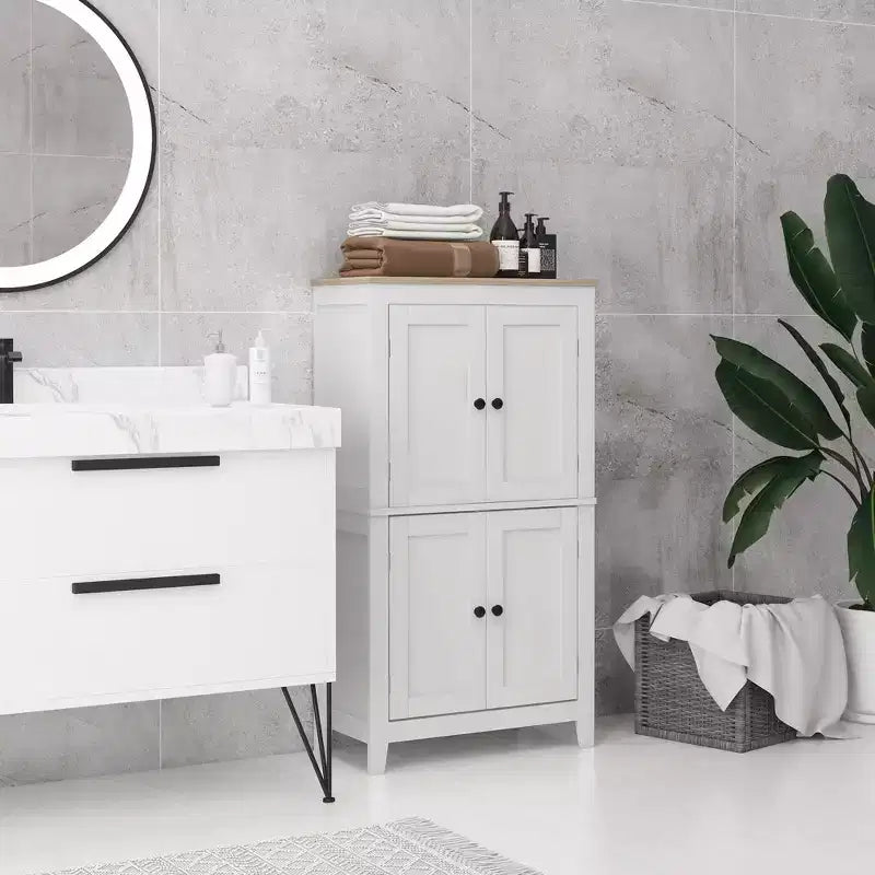 Bathroom Floor Cabinet with Adjustable Shelves, Freestanding Storage Cabinet with Doors, White