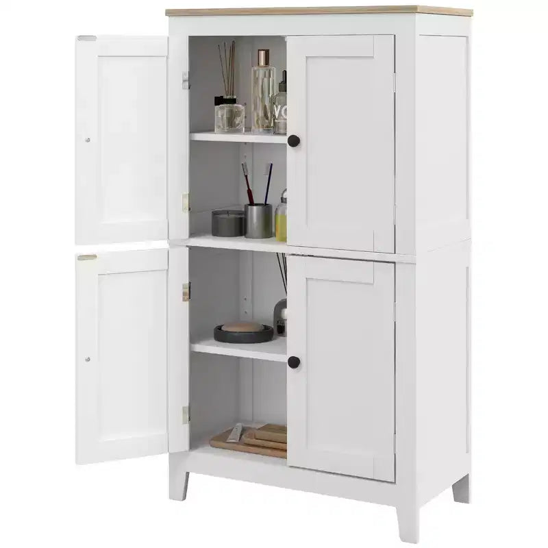 Bathroom Floor Cabinet with Adjustable Shelves, Freestanding Storage Cabinet with Doors, White