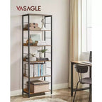 VASAGLE 6-Tier Bookshelf, Bookcase, 11.8 x 23.6 x 70.1 Inches, Shelving Unit, with Back Panels, Industrial Style Study, Rustic Brown and Black