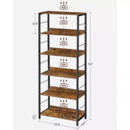 Scaffale a 6 livelli con pannelli posteriori, 30 x 60 x 178 cm, stile industriale, marrone rustico e nero
