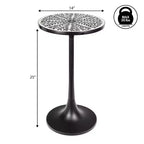 Tavolino rotondo 63,5 cm con intarsio in metallo e resina motivo Bohémien