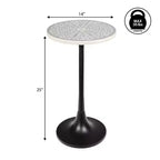 Tavolino rotondo 63,5 cm con intarsio in metallo e resina motivo Bohémien