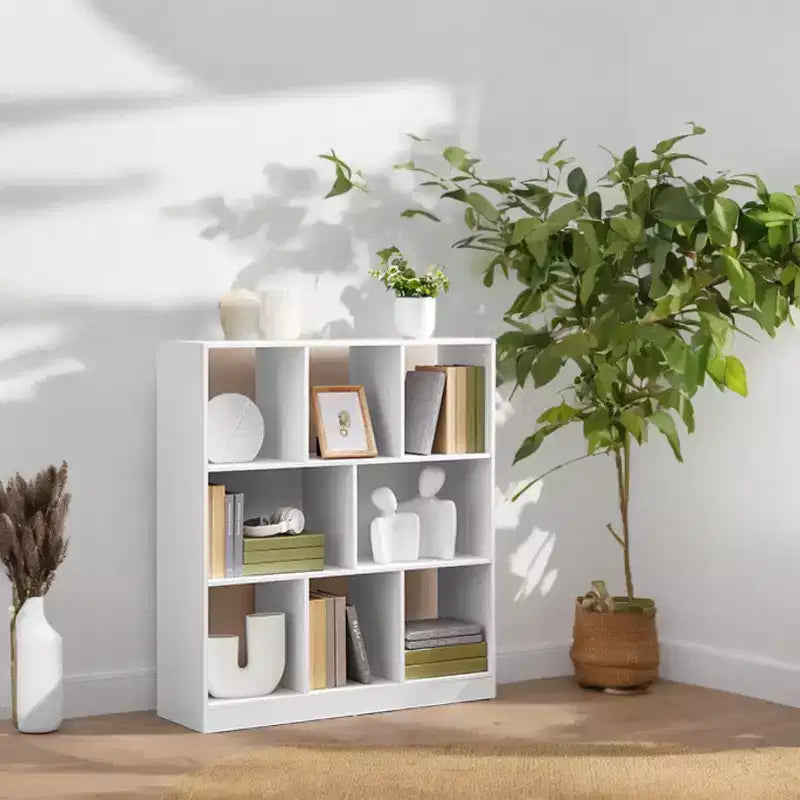 8-Compartment Freestanding Bookcase with Open Storage